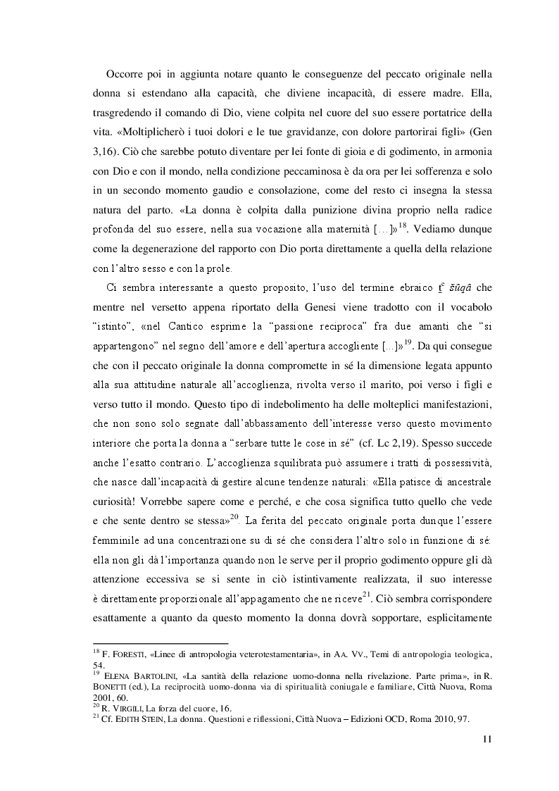 Estratto dalla tesi: Il peccato al femminile: la non-accoglienza nella donna alla luce del pensiero di Edith Stein