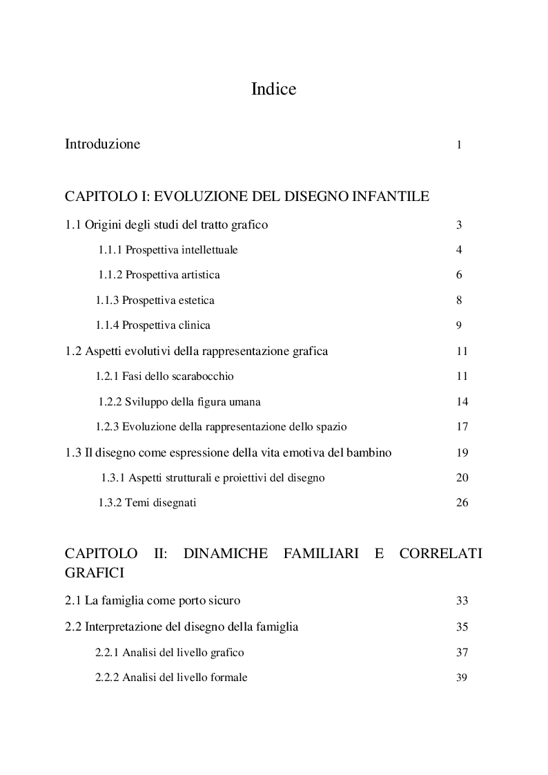 Indice della tesi: Analisi delle dinamiche familiari attraverso il disegno infantile, Pagina 1