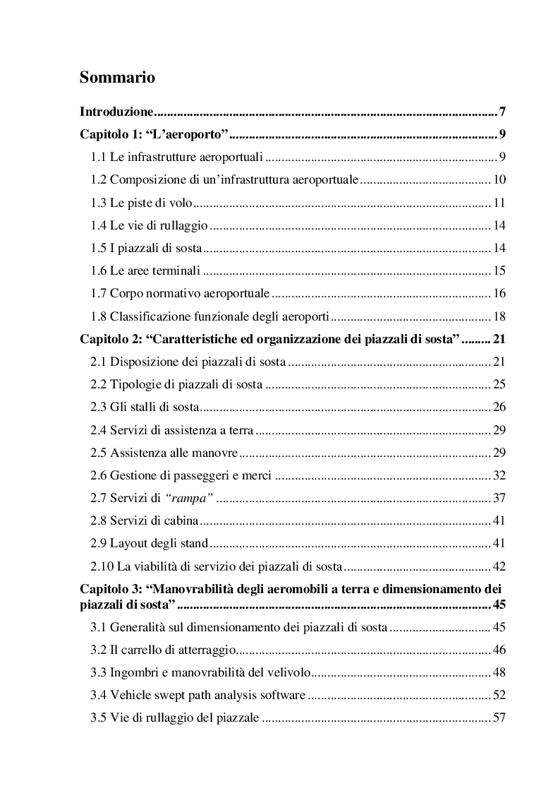 Indice della tesi: Analisi funzionale dei piazzali di sosta aeroportuali: “Aprons”, Pagina 1