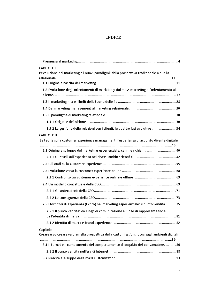 Indice della tesi: Creazione e gestione di esperienze d'acquisto in ambienti digitali, Pagina 1