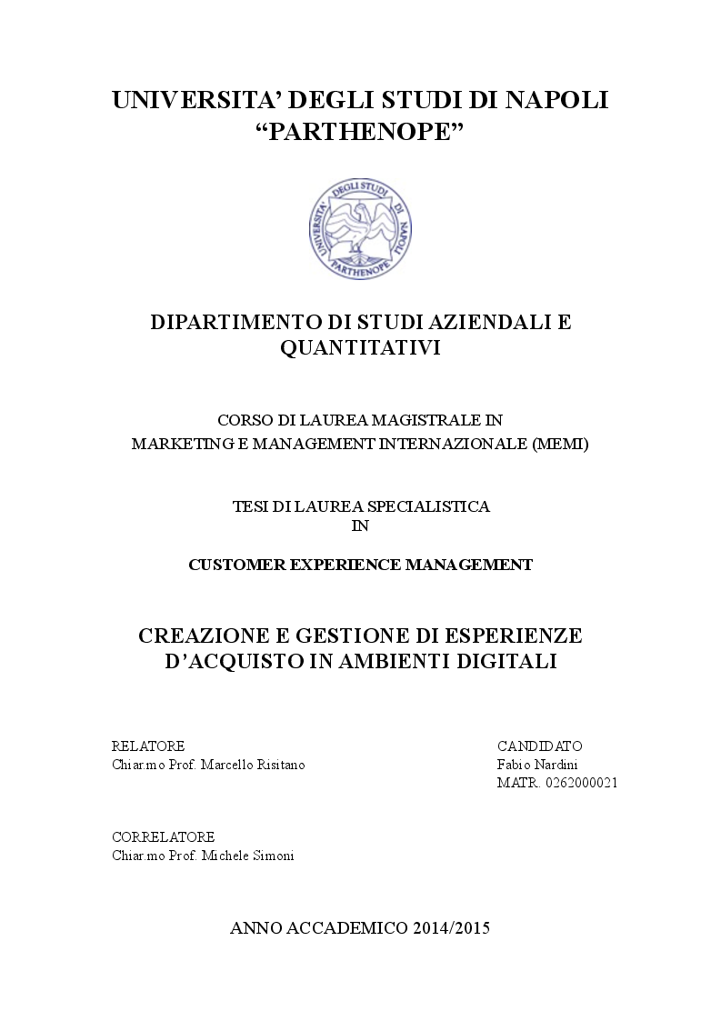 Anteprima della tesi: Creazione e gestione di esperienze d'acquisto in ambienti digitali, Pagina 1