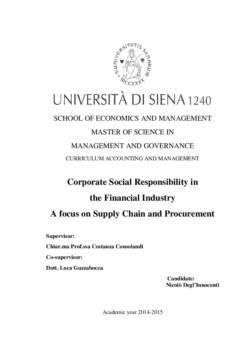 Anteprima della tesi: CSR in the Financial Industry: A Focus on Supply Chain and Management, Pagina 1