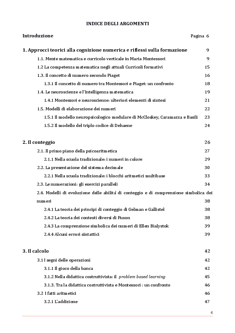 Indice della tesi: TesseNdo. L'insieme N e la mente del bambino, Pagina 1