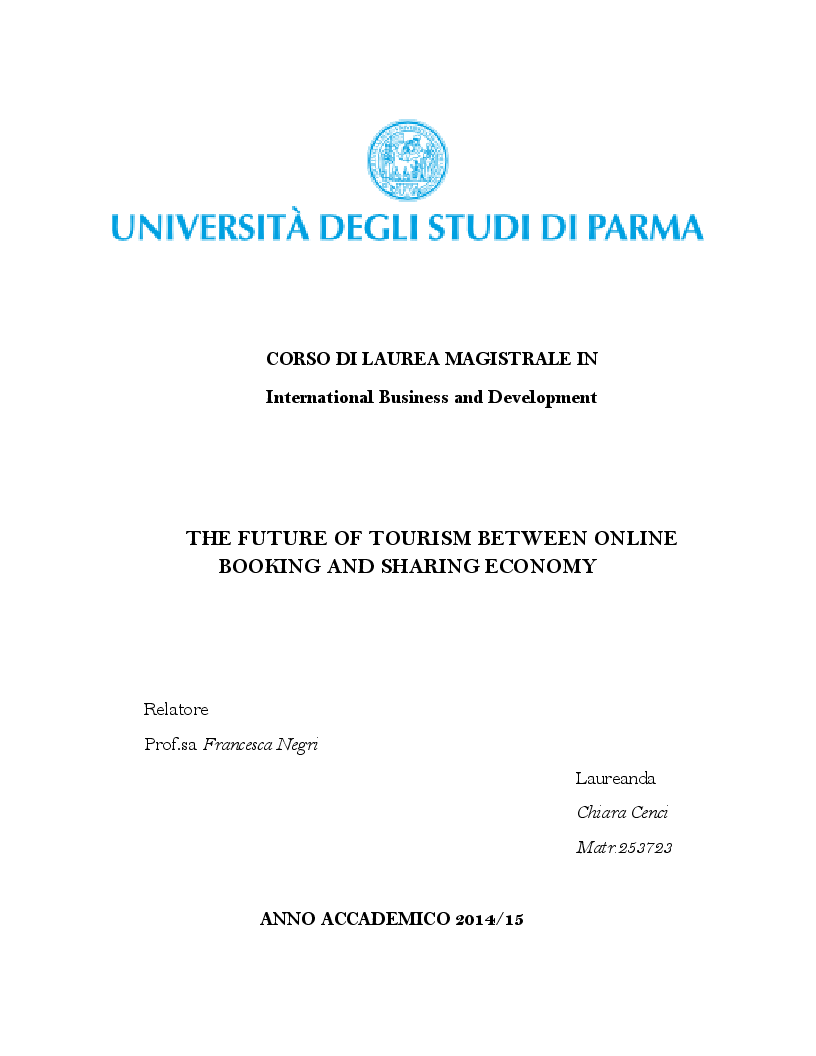 Anteprima della tesi: The Future of Tourism between Online Booking and Sharing Economy, Pagina 1