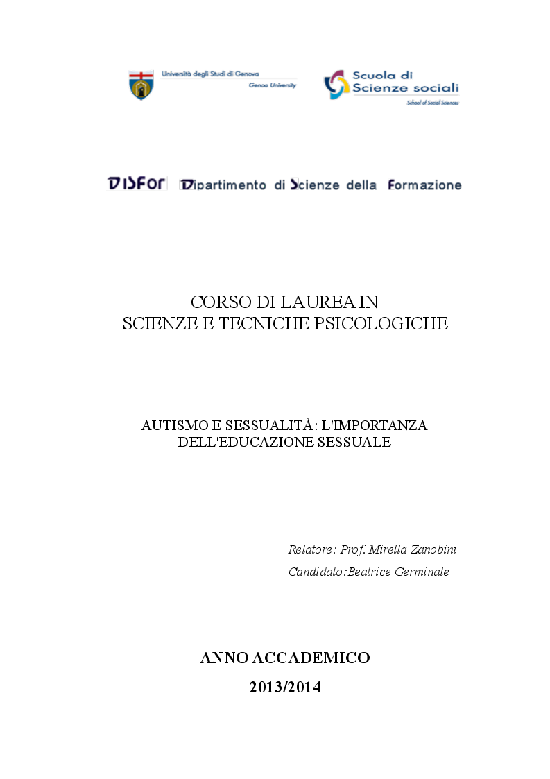 Anteprima della tesi: Autismo e sessualità: l'importanza dell'educazione sessuale, Pagina 1