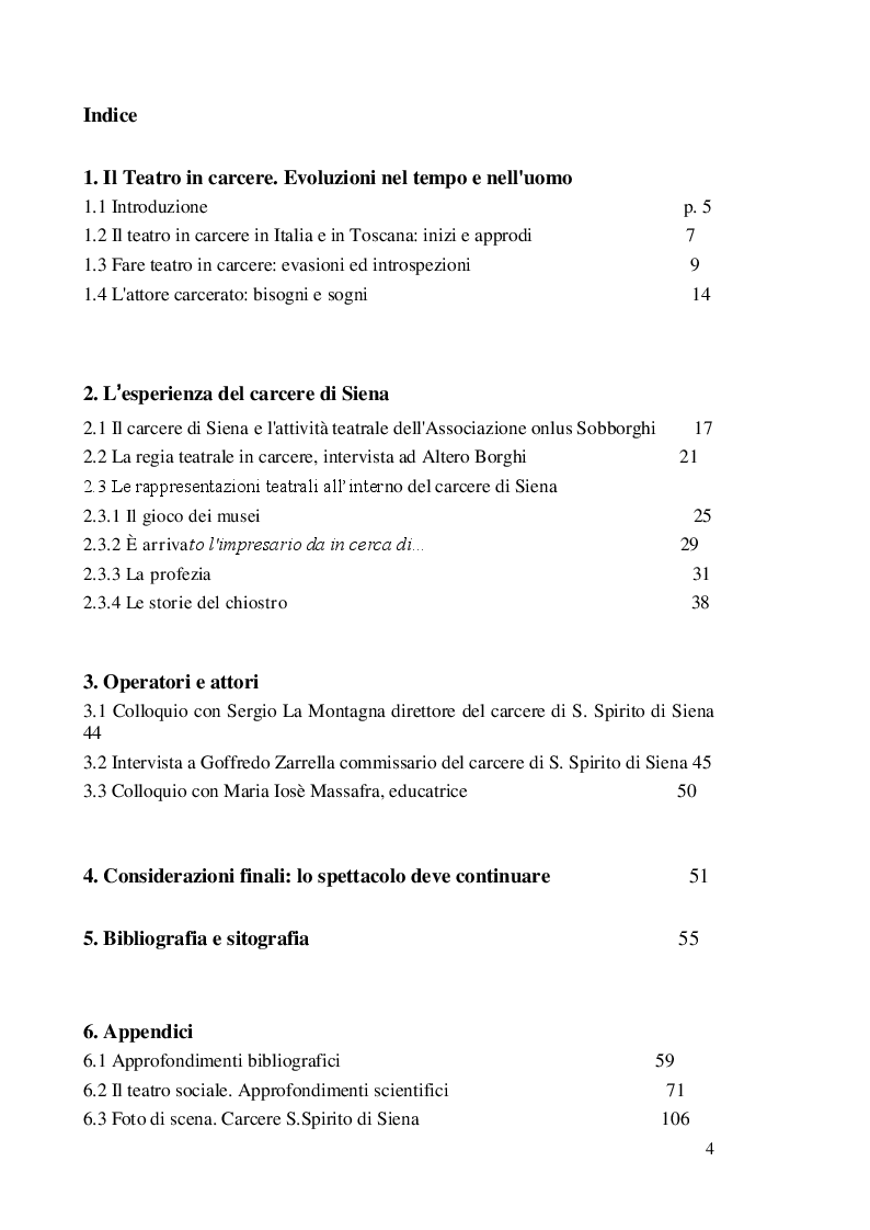 Indice della tesi: Il Teatro nel carcere S. Spirito di Siena, Pagina 1