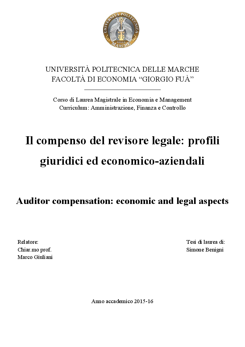Anteprima della tesi: Il compenso del revisore legale - profili giuridici ed economico-aziendali, Pagina 1
