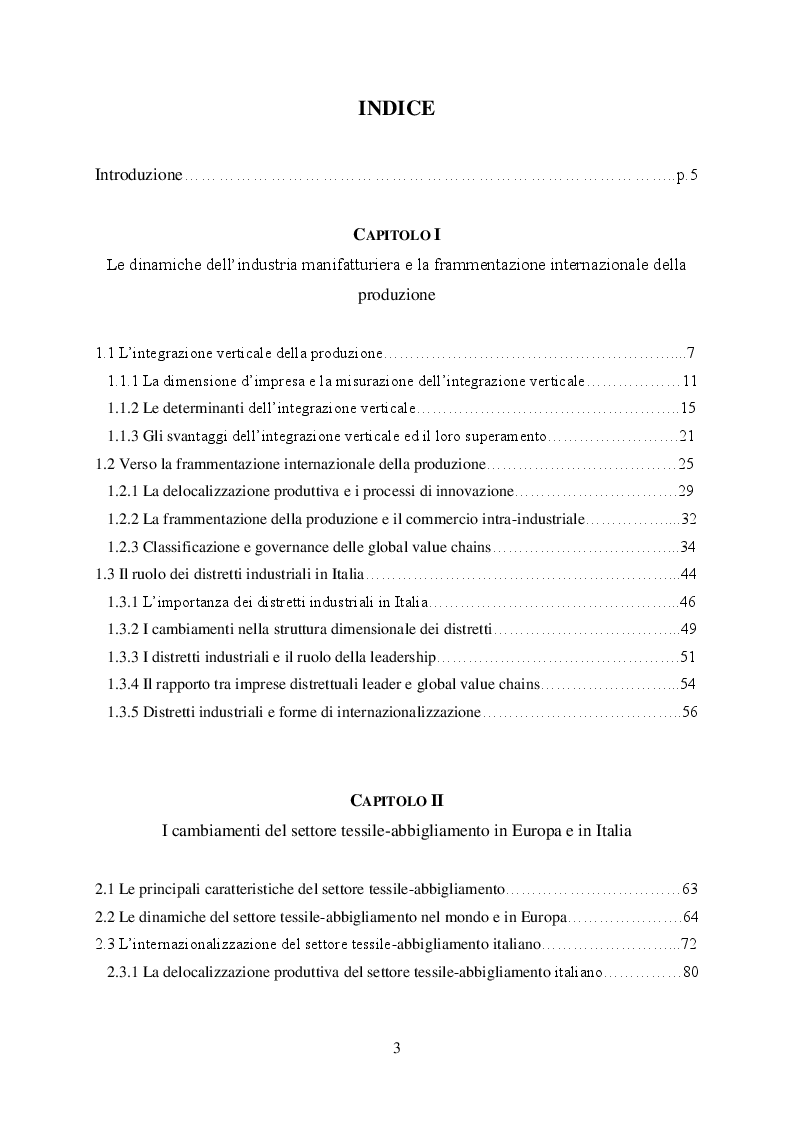 Indice della tesi: Il settore tessile-abbigliamento tra internazionalizzazione e percorsi innovativi: un'indagine empirica sulla capacità brevettuale delle imprese italiane., Pagina 1