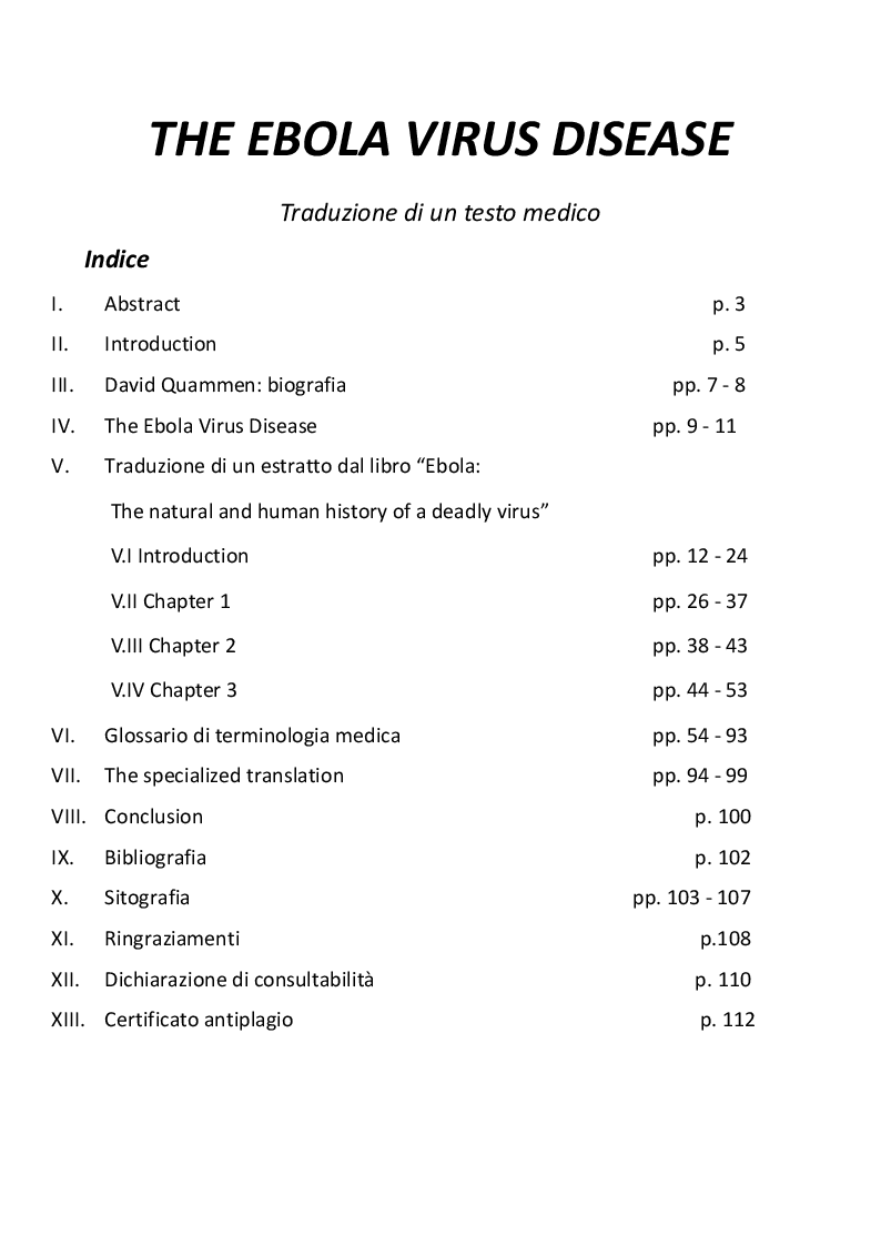 Indice della tesi: EVD - The Ebola Virus Disease, una traduzione medica, Pagina 1
