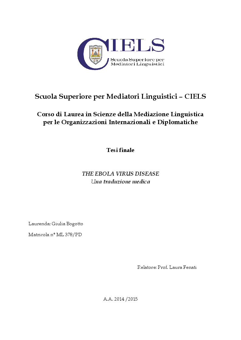 Anteprima della tesi: EVD - The Ebola Virus Disease, una traduzione medica, Pagina 1