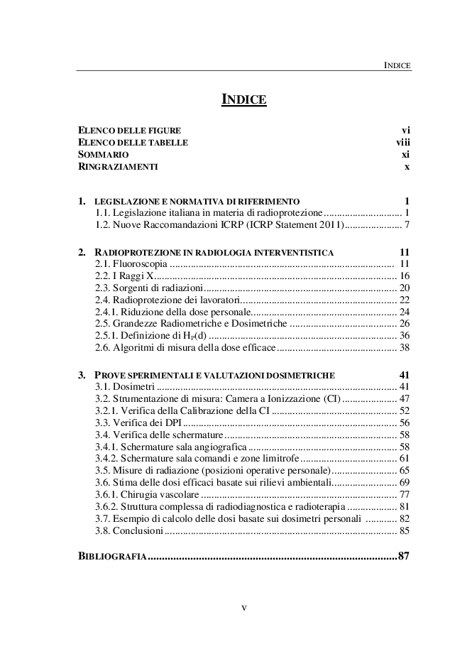 Indice della tesi: Misure Di Radioprotezione Nelle Attività Di Radiologia Interventistica (Dosimetria Ambientale E Personale), Pagina 1