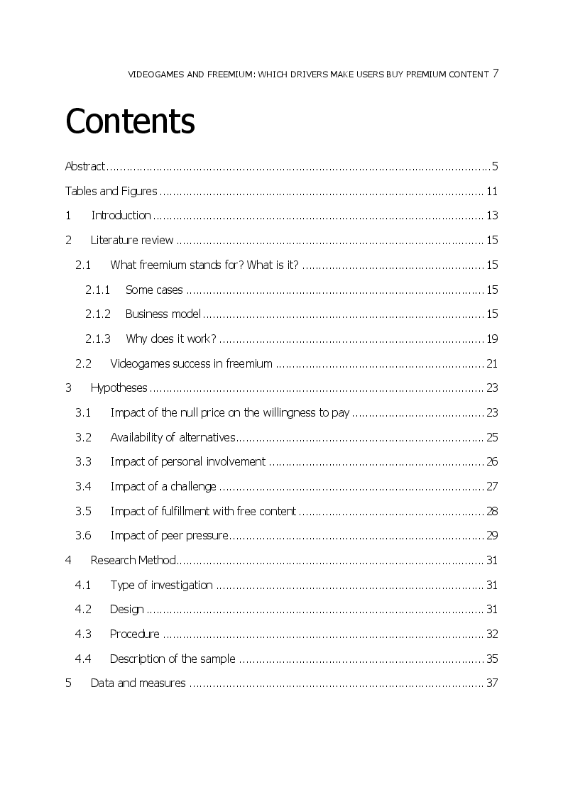 Indice della tesi: Videogames and Freemium: which Drivers make Users buy Premium Content, Pagina 1