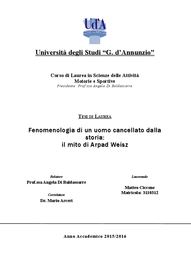 Anteprima della tesi: Fenomenologia di un uomo cancellato dalla storia: il mito di Arpad Weisz, Pagina 1