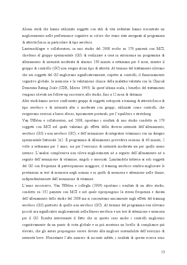 Estratto dalla tesi: Confronto fra trattamento motorio e trattamento cognitivo in pazienti con MCI e Malattia di Alzheimer di grado lieve e moderato