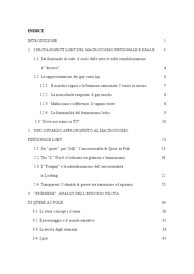Indice della tesi: Il mondo LGBT nel panorama della serialità televisiva americana, Pagina 1
