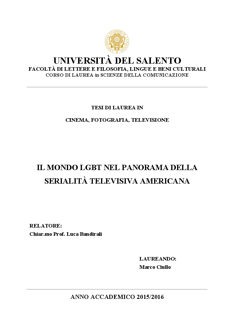 Anteprima della tesi: Il mondo LGBT nel panorama della serialità televisiva americana, Pagina 1
