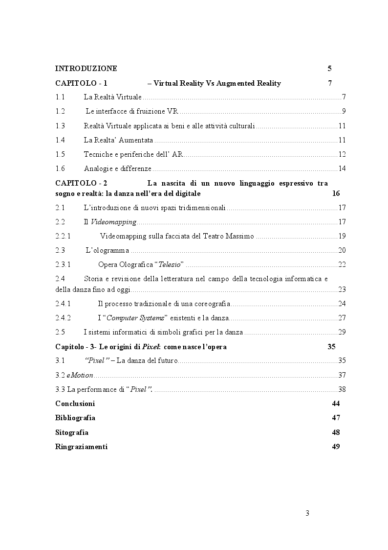 Indice della tesi: La danza in Pixel, Pagina 1