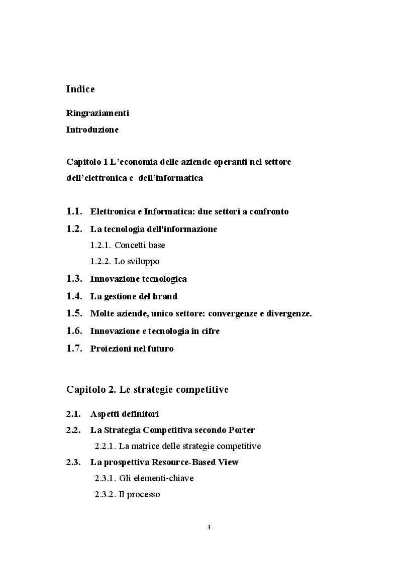 Indice della tesi: Economia delle aziende operanti nel settore dell'elettronica e dell'informatica. Caso Apple, Pagina 1