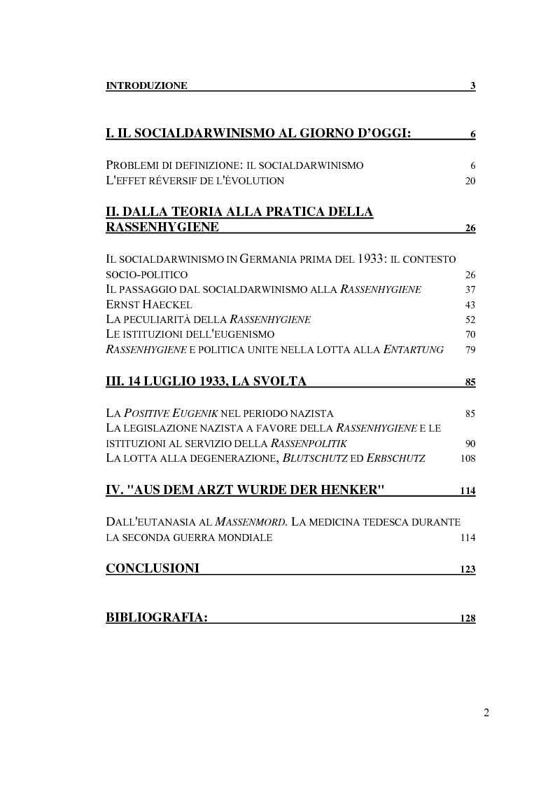 Indice della tesi: Il consenso preparatorio: il ruolo dei medici socialdarwinisti e il nazismo, Pagina 1