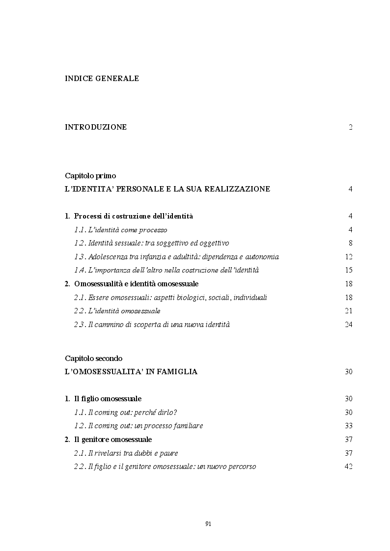 Indice della tesi: Genitori sempre. Omosessualità e genitorialità, Pagina 1