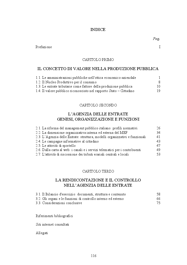 Indice della tesi: La Public Performance nel rapporto tra Fisco e Cittadino, Pagina 1