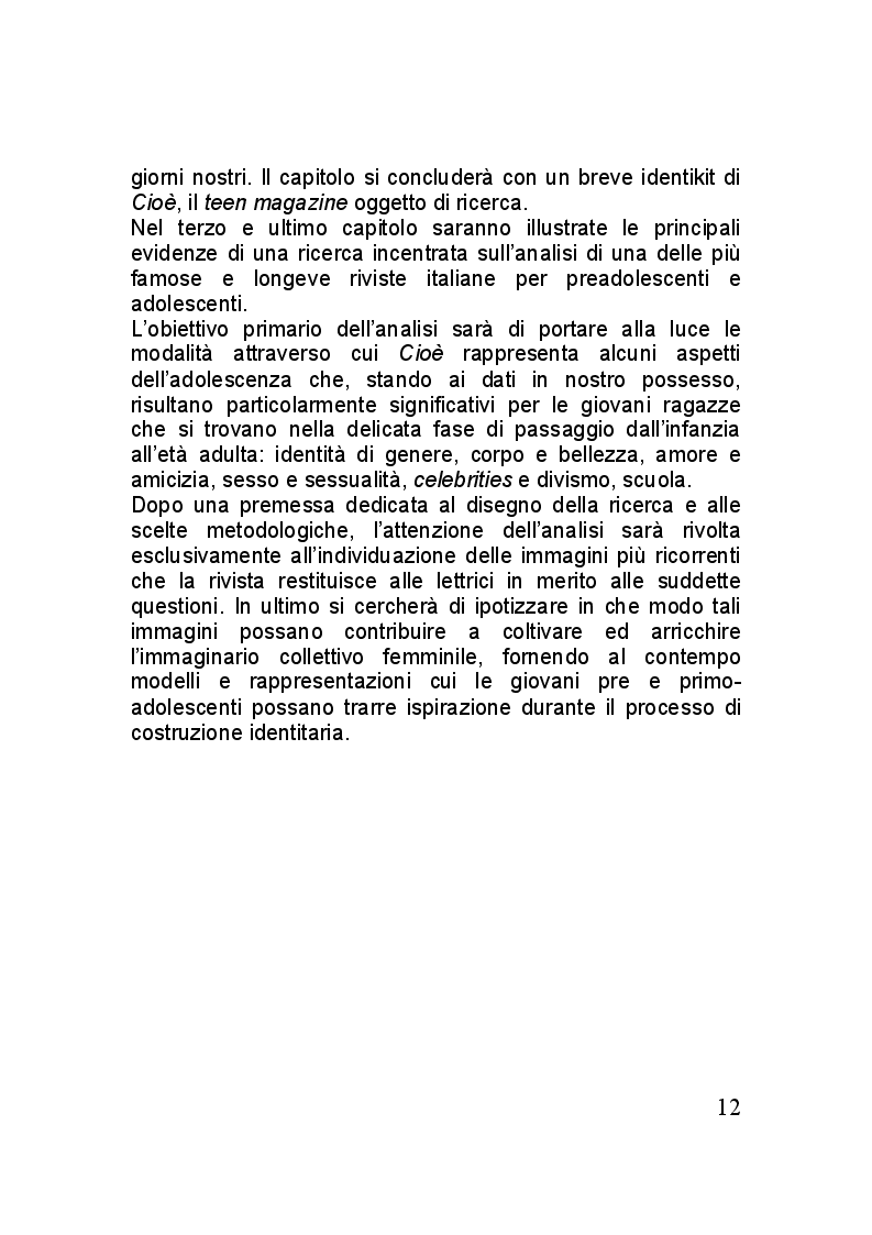 Anteprima della tesi: L’adolescenza con gli occhi di un teen magazine. Modelli e rappresentazioni per le giovani lettrici di Cioè, Pagina 3