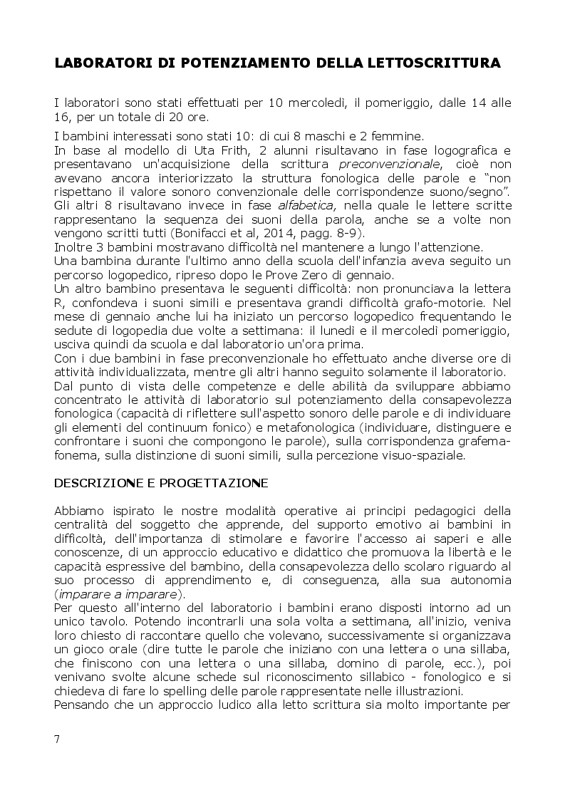 Estratto dalla tesi: L'importanza della motivazione e degli strumenti nell'avvio alla lettoscrittura. L'esperienza delle Prove Zero e di un laboratorio di potenziamento in una scuola di Bologna