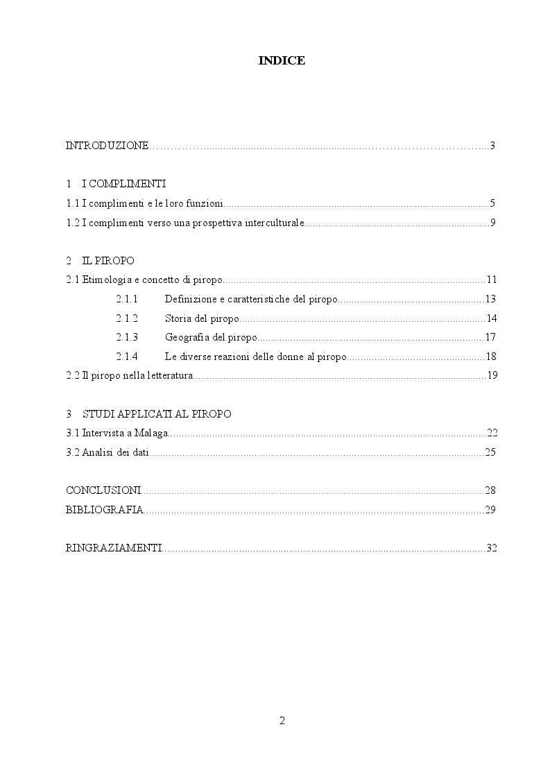 Indice della tesi: Il piropo: un'indagine sul campo, Pagina 1