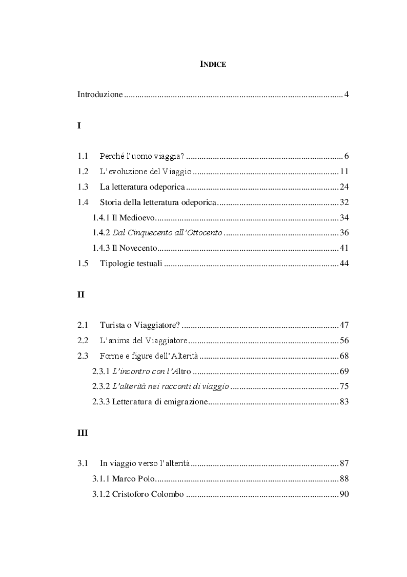 Indice della tesi: Forme e figure dell'alterità: il racconto di viaggio, Pagina 1
