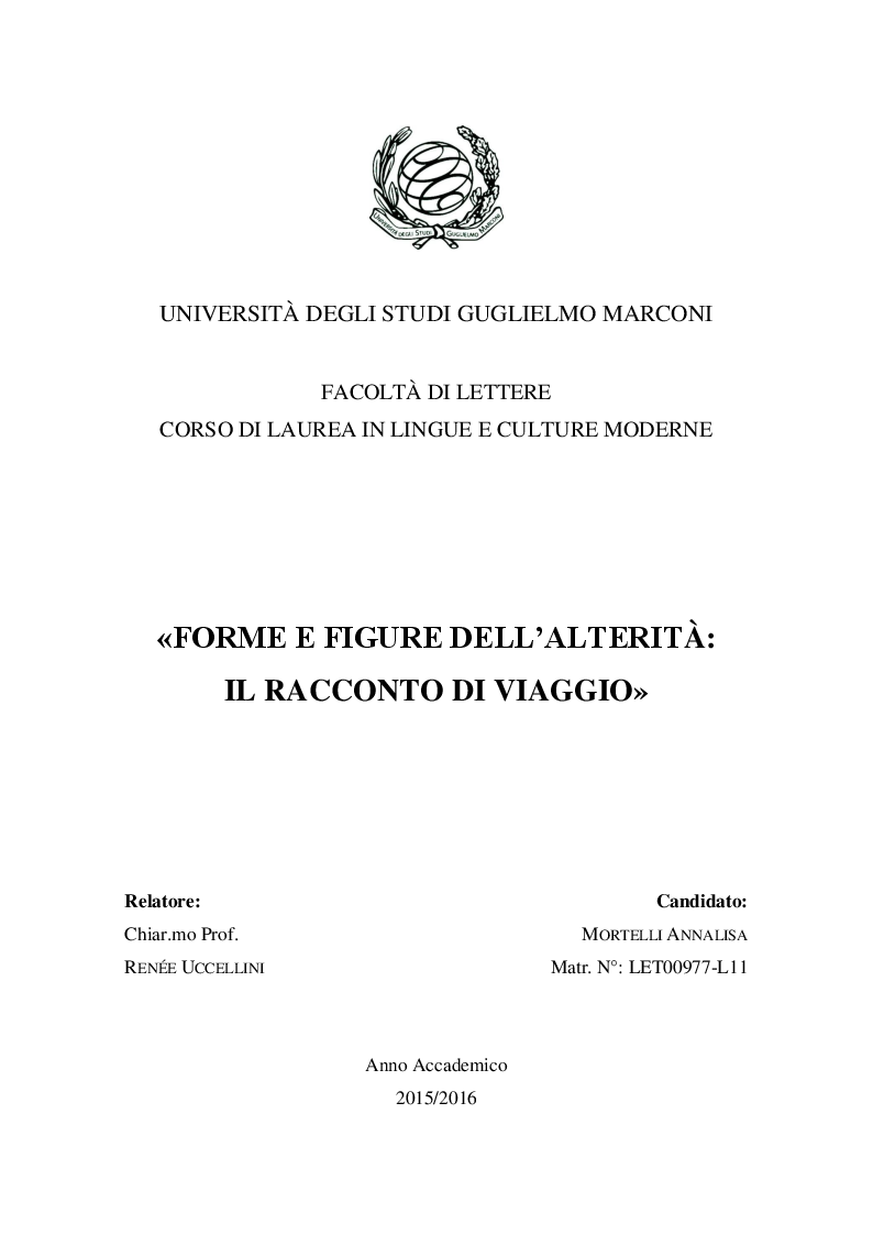 Anteprima della tesi: Forme e figure dell'alterità: il racconto di viaggio, Pagina 1