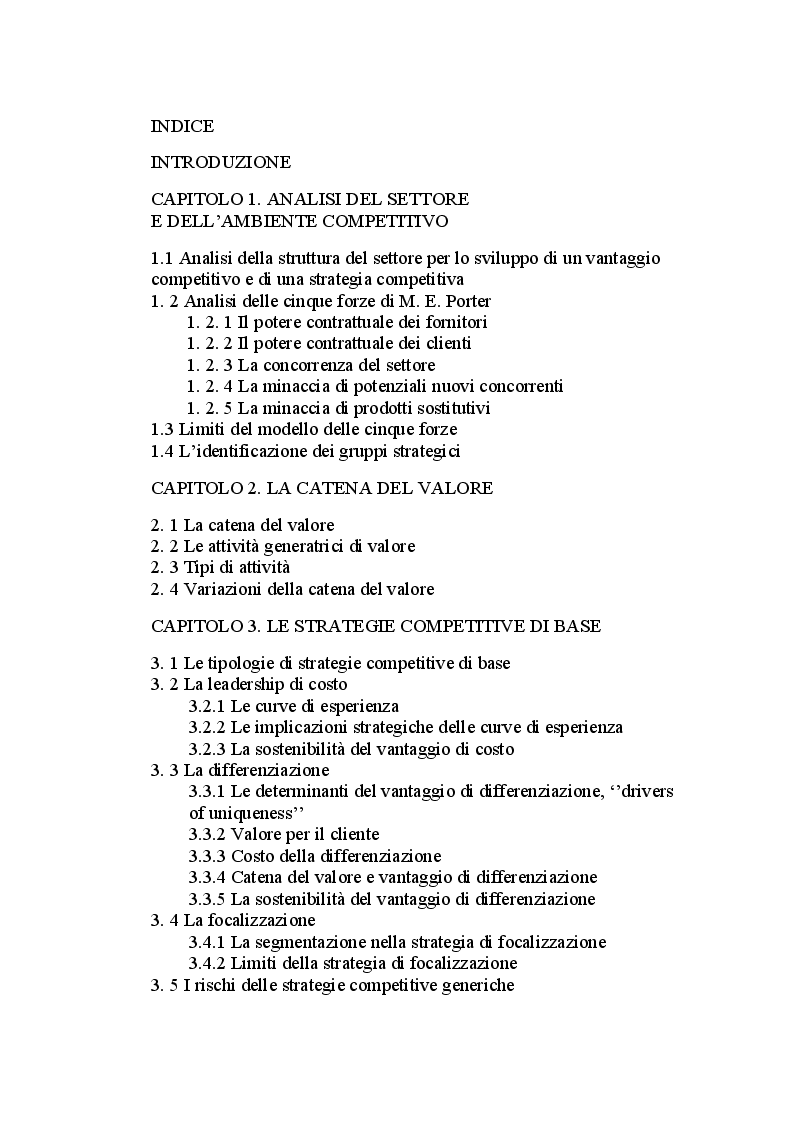 Indice della tesi: Strategie competitive, competitività attraverso l’innovazione. Il caso Geox s.p.a, Pagina 1