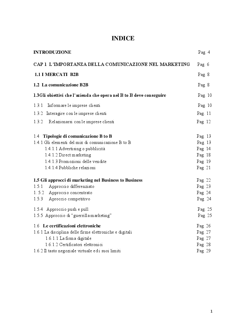 Indice della tesi: Nuovi strumenti di comunicazione nei mercati BtoB e l'importanza delle relazioni con i clienti in chiave social, Pagina 1