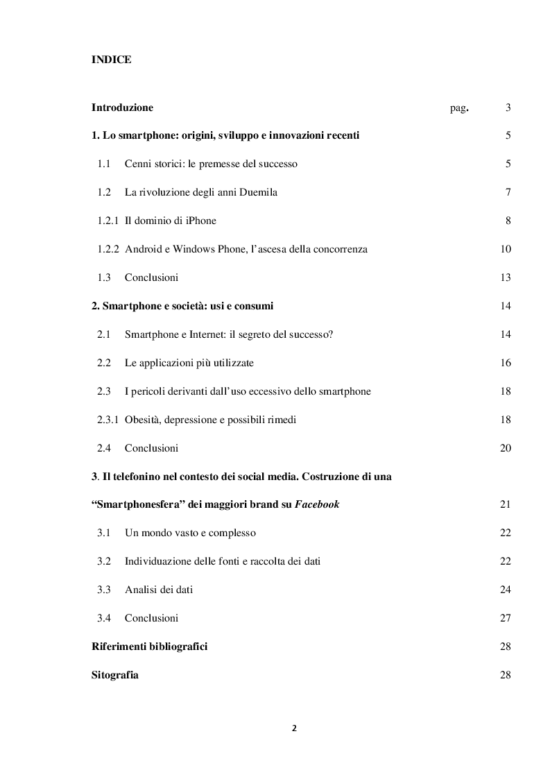 Indice della tesi: Smartphone e società. Analisi di rete dei principali brand nel contesto dei social media., Pagina 1