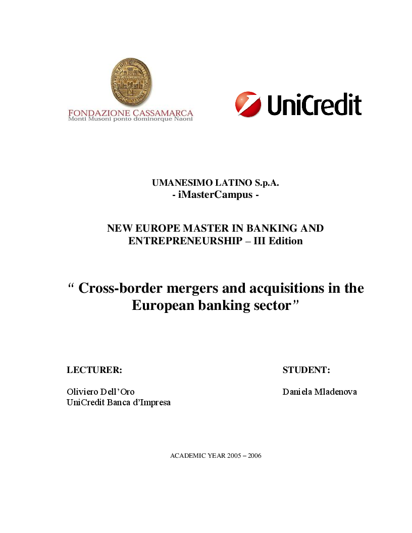 Anteprima della tesi: Cross-border mergers and acquisitions in the European banking sector, Pagina 1