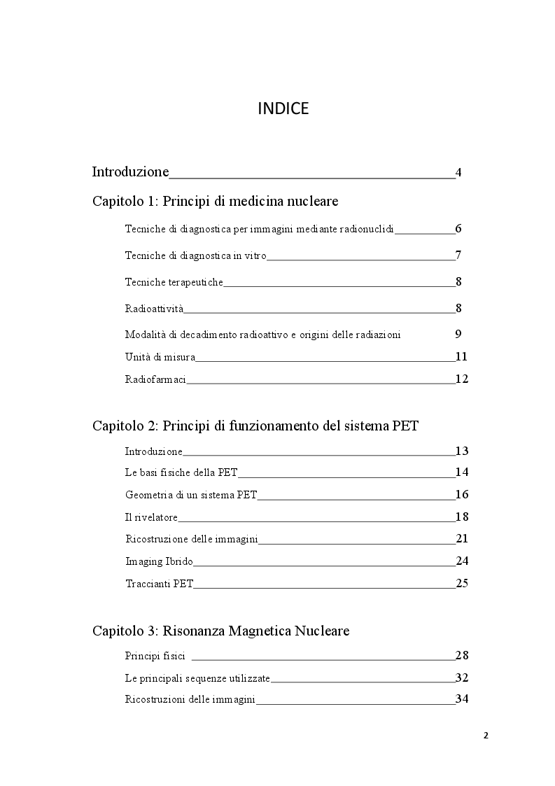 Indice della tesi: La PET/RM: una nuova macchina ibrida, principi tecnici., Pagina 1