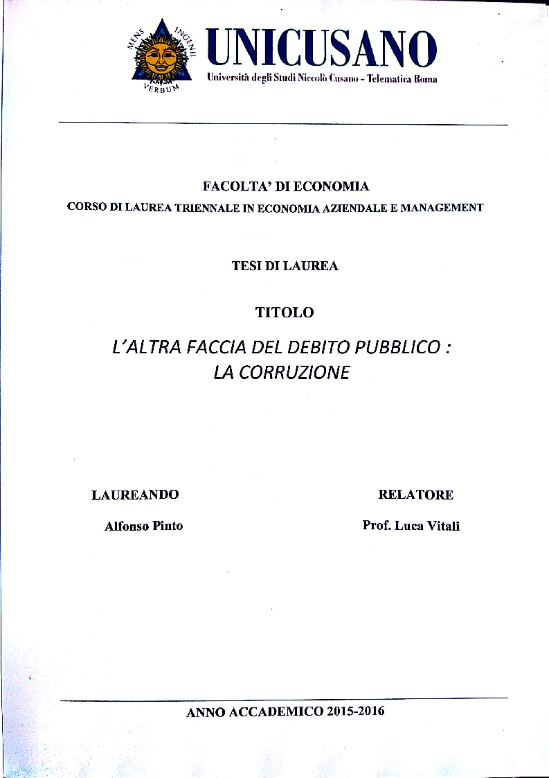 Anteprima della tesi: L'altra faccia del debito pubblico: la corruzione, Pagina 1