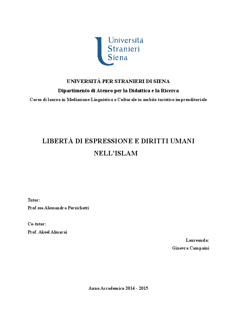 Anteprima della tesi: Libertà di espressione e diritti umani nell'Islam, Pagina 1