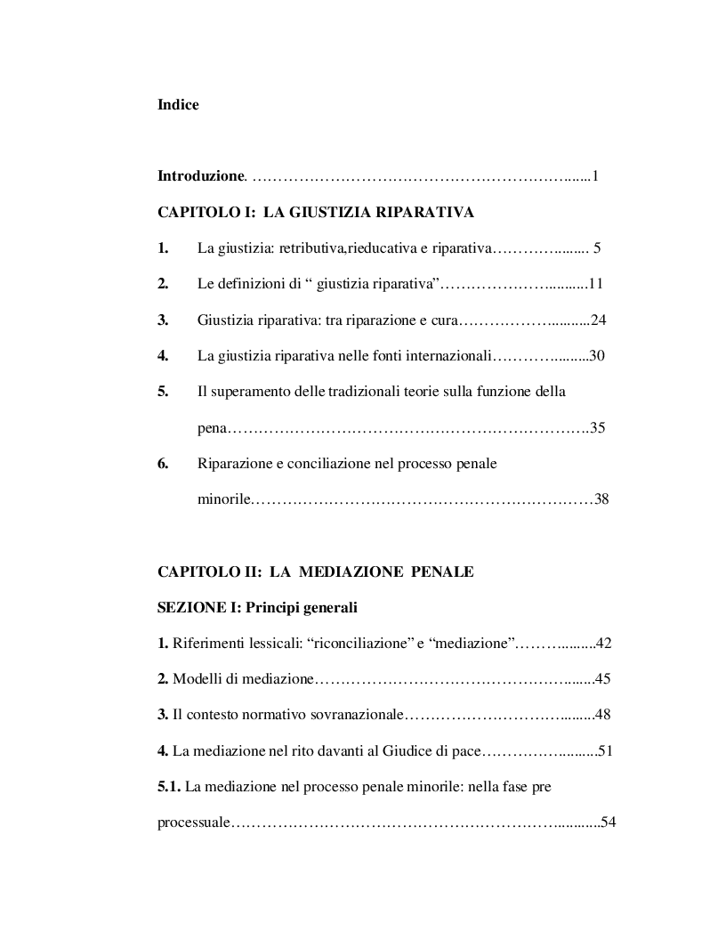 Indice della tesi: La mediazione nel processo penale minorile, Pagina 1