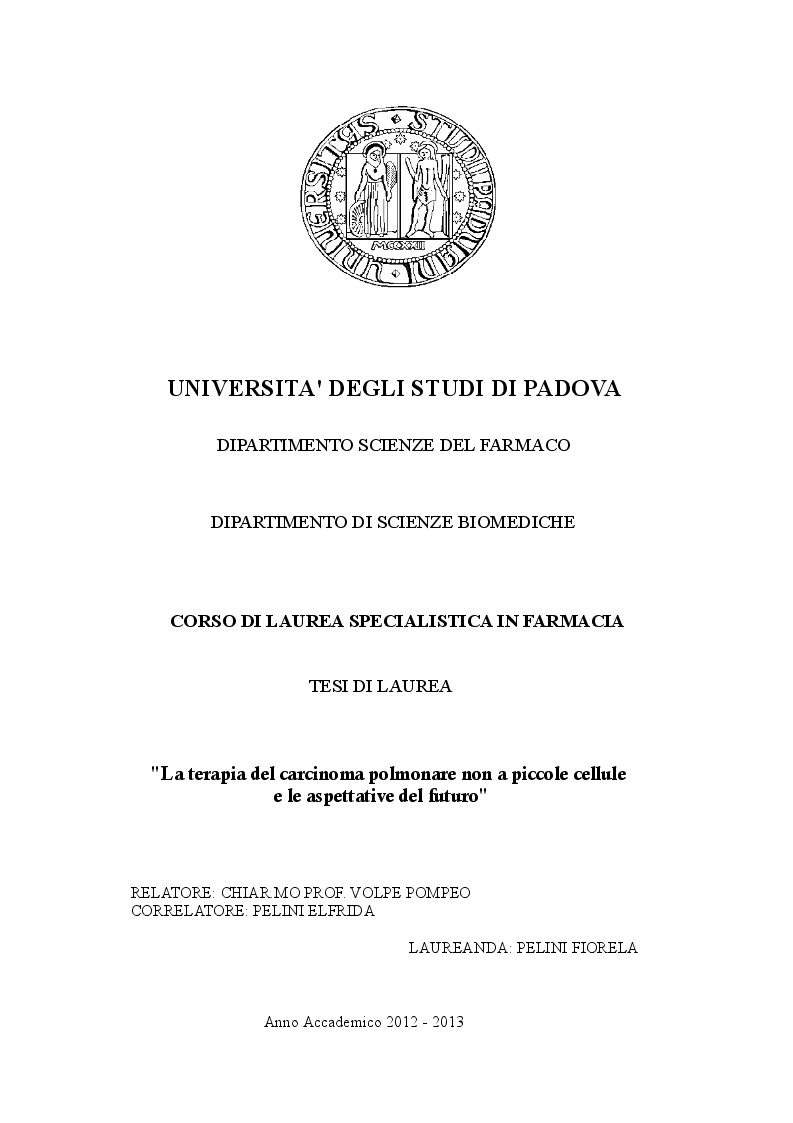 Anteprima della tesi: La terapia del carcinoma polmonare non a piccole cellule e le aspettative del futuro, Pagina 1
