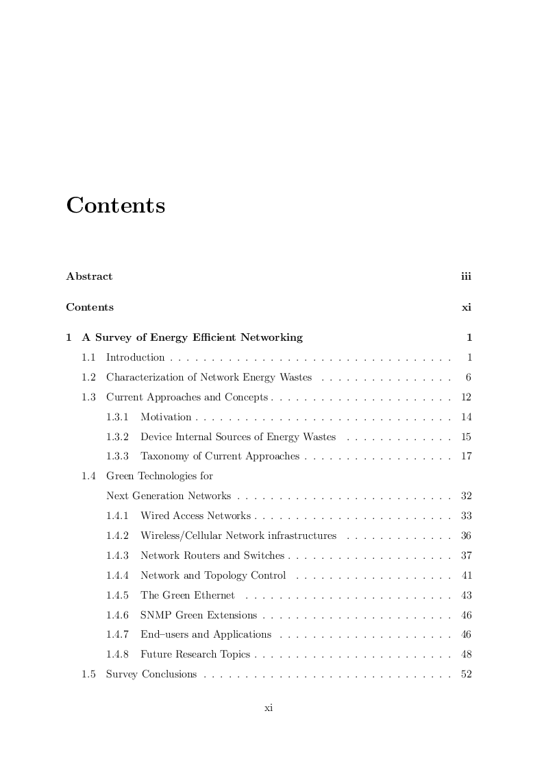 Indice della tesi: Techniques for Optimal Exploitation of Green Networking Capabilities in Future Internet Devices, Pagina 1