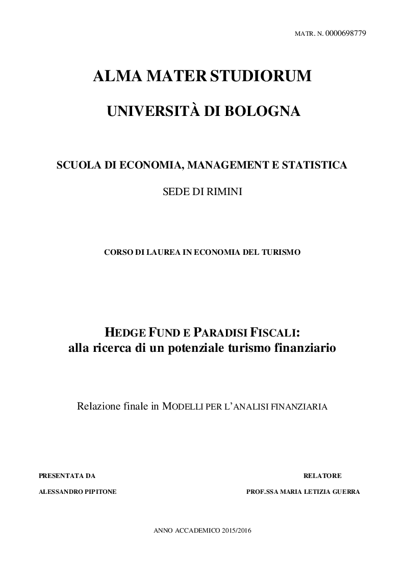 Anteprima della tesi: Hedge fund e paradisi fiscali: alla ricerca di un potenziale turismo finanziario, Pagina 1