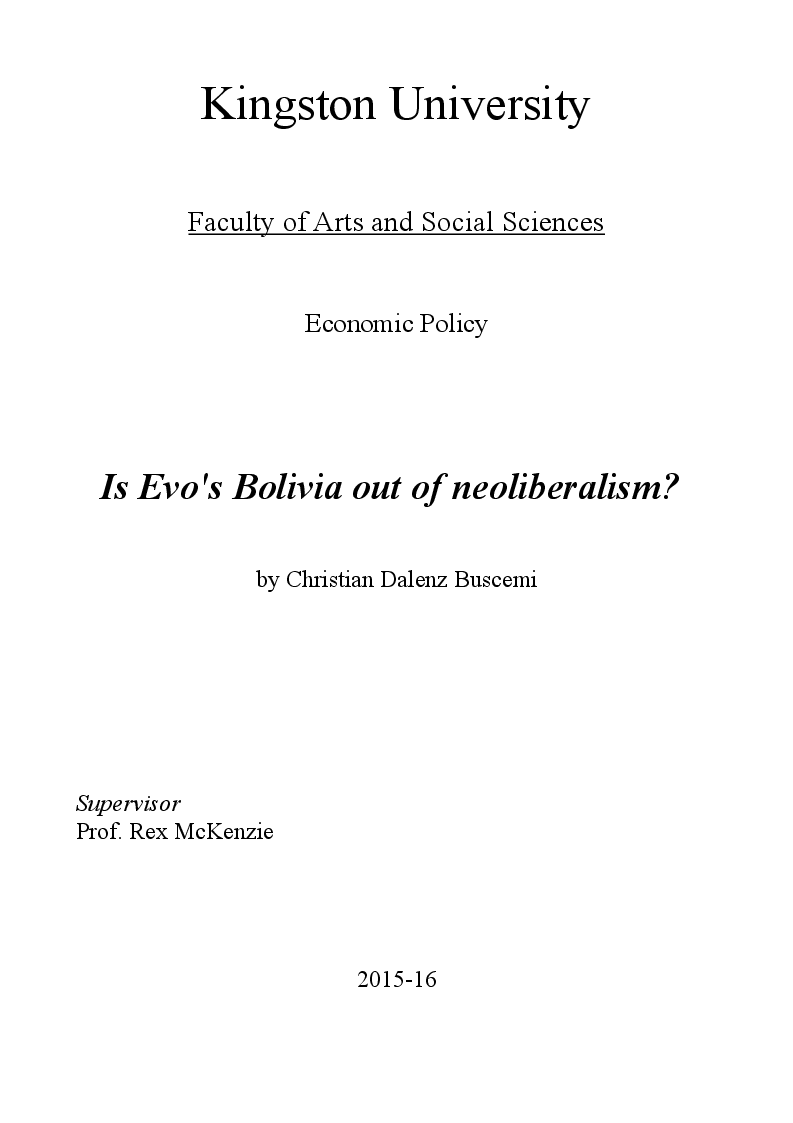 Anteprima della tesi: Is Evo's Bolivia out of neoliberalism?, Pagina 1