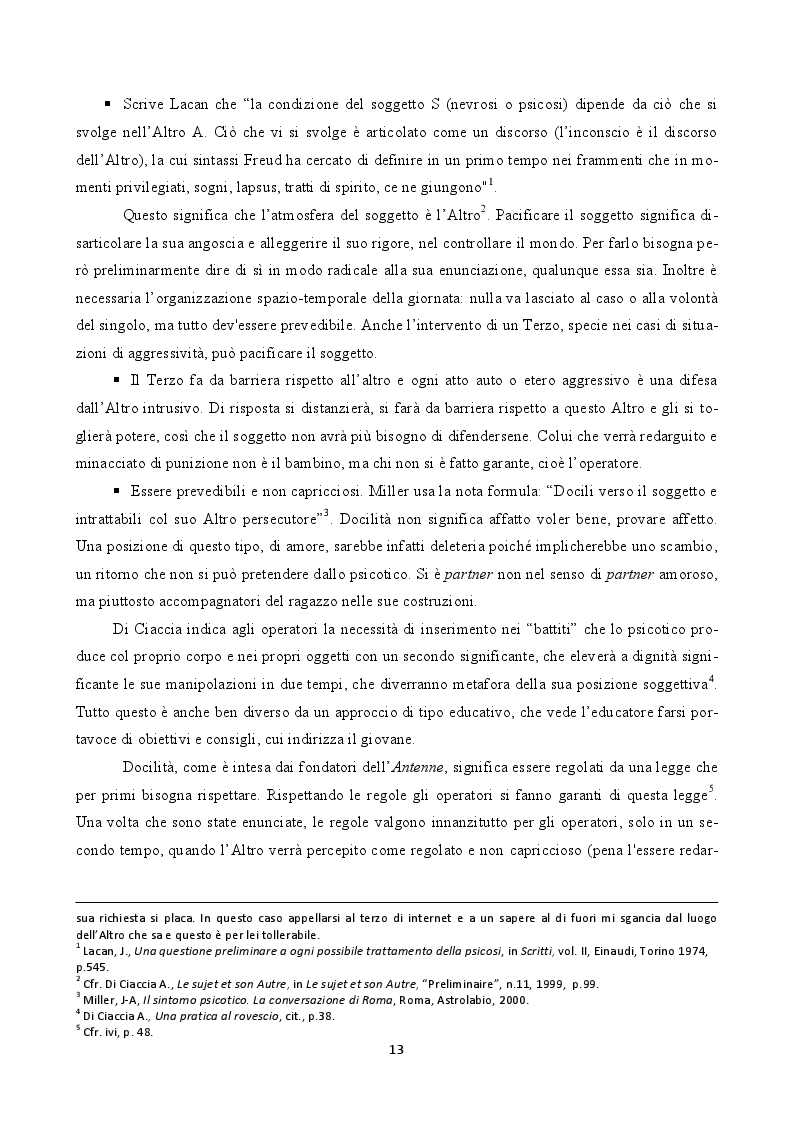 Estratto dalla tesi: L'adolescente psicotico in Istituzione. Gli atelier e la pratique a plusieurs in "Antenna G. Beolchi"