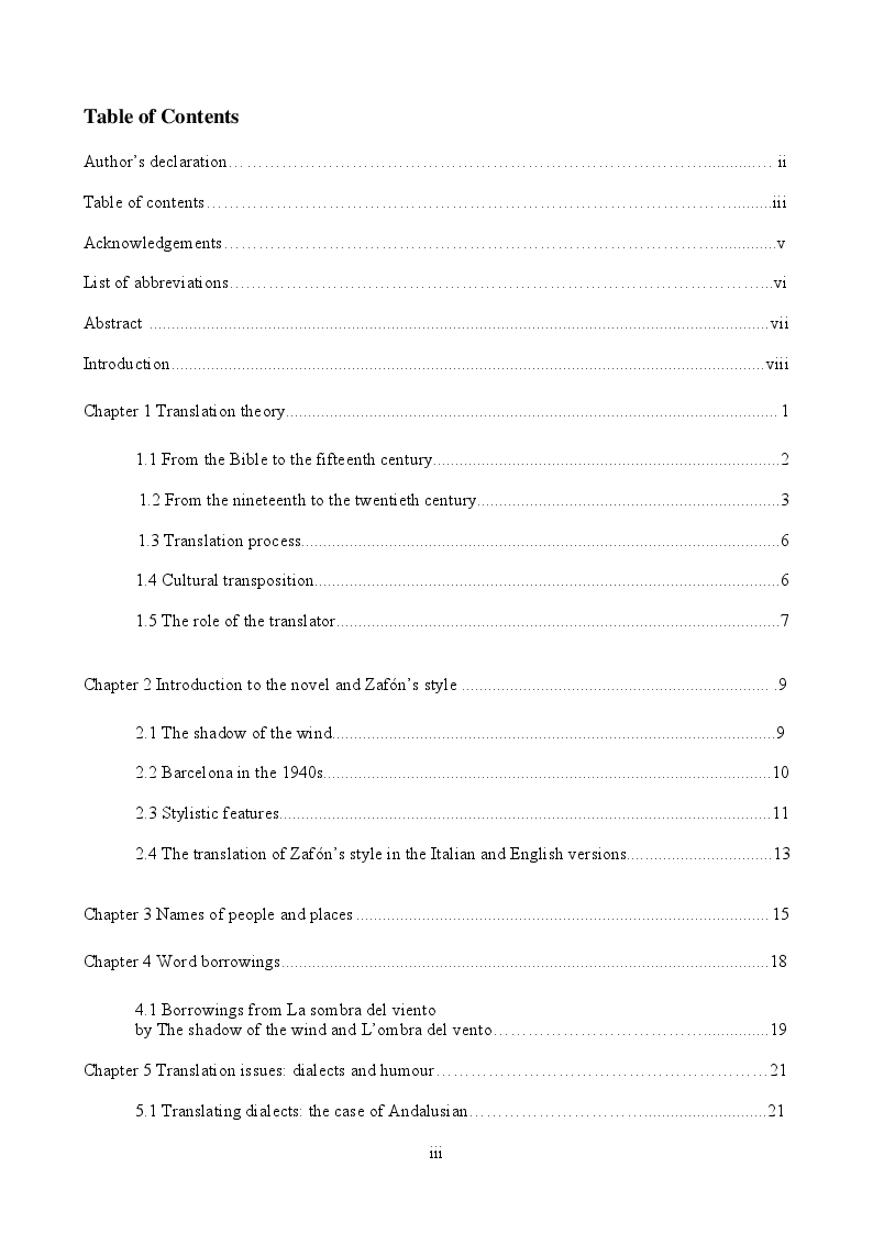 Indice della tesi: The shadow of the translator. Contrastive analysis of the translator’s work in the English and Italian version of Carlos Ruiz Zafón’s “La sombra del viento”, Pagina 1