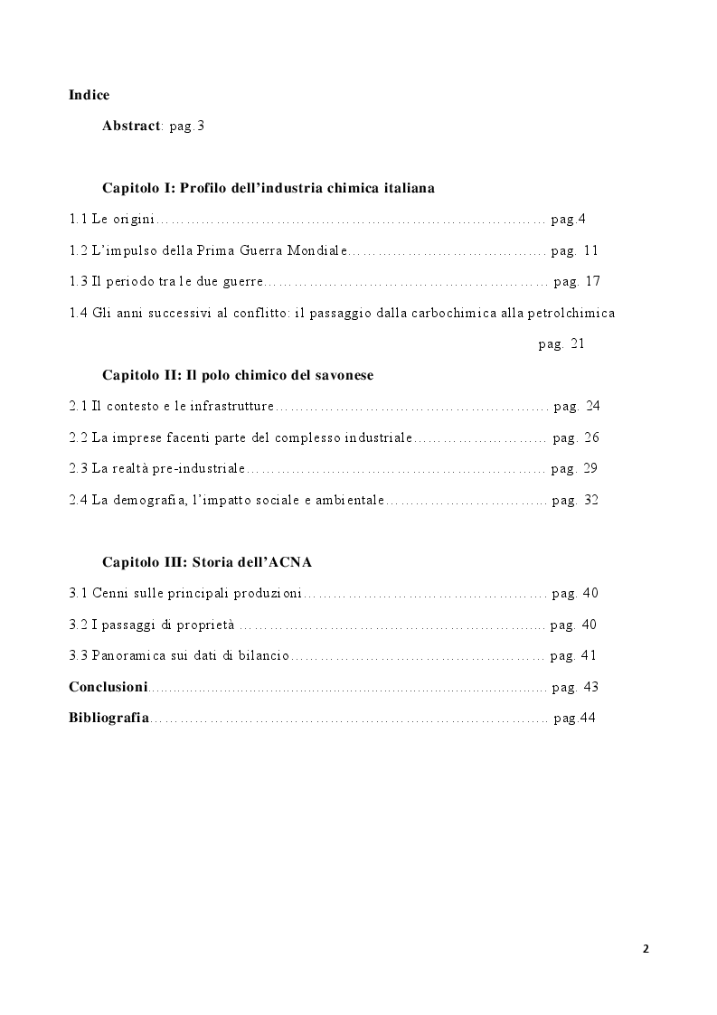 Indice della tesi: L'ACNA di Cengio nel contesto dell'industria chimica italiana (1931-1999), Pagina 1
