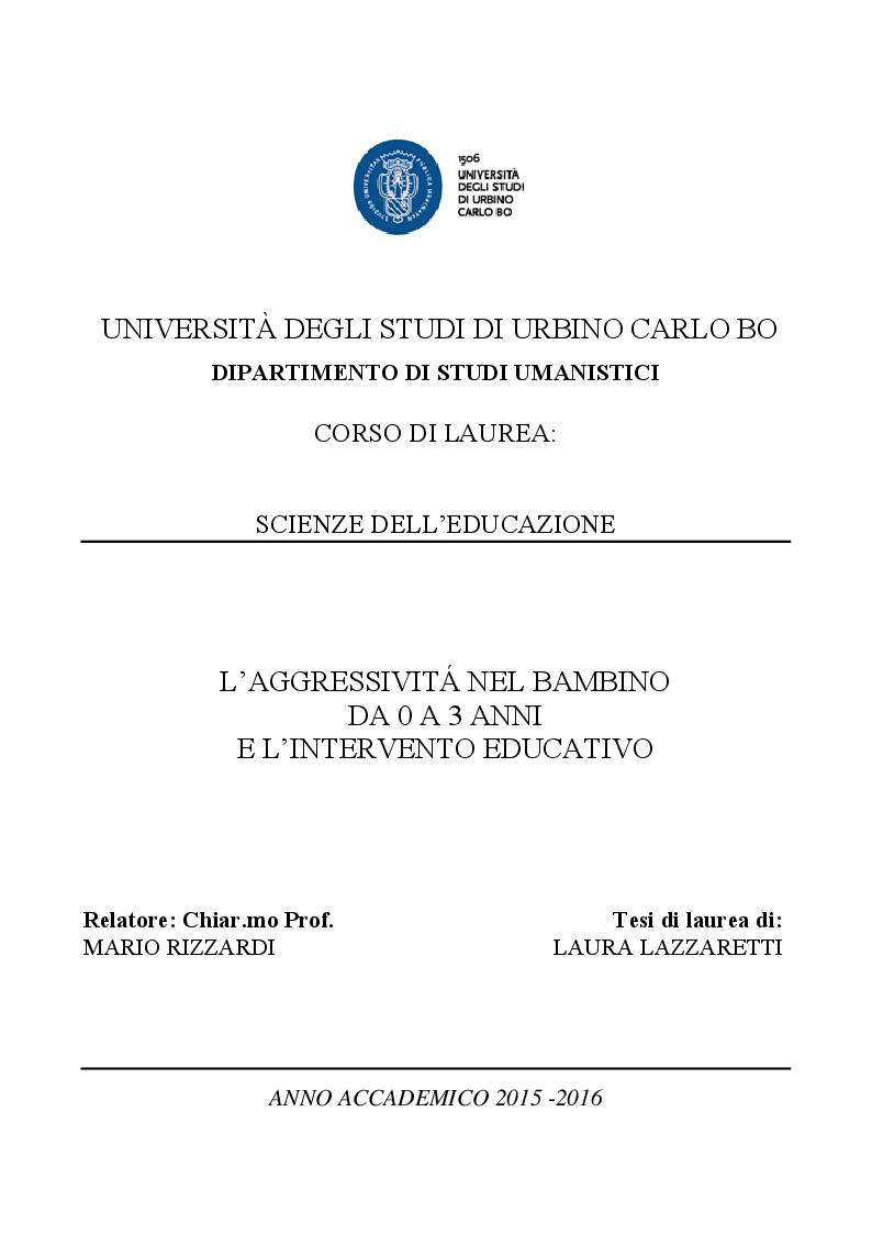 Anteprima della tesi: L'aggressività nel bambino da 0 a 3 anni e l'intervento educativo, Pagina 1