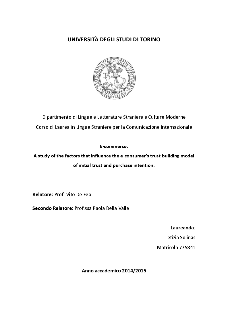 Anteprima della tesi: E-commerce. A study of the factors that influence the e-consumer's trust-building model of initial trust and purchase intention, Pagina 1