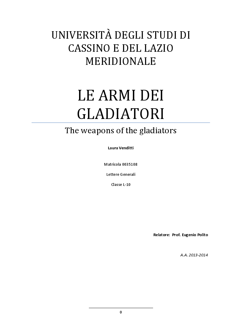 Anteprima della tesi: Le armi dei gladiatori, Pagina 1