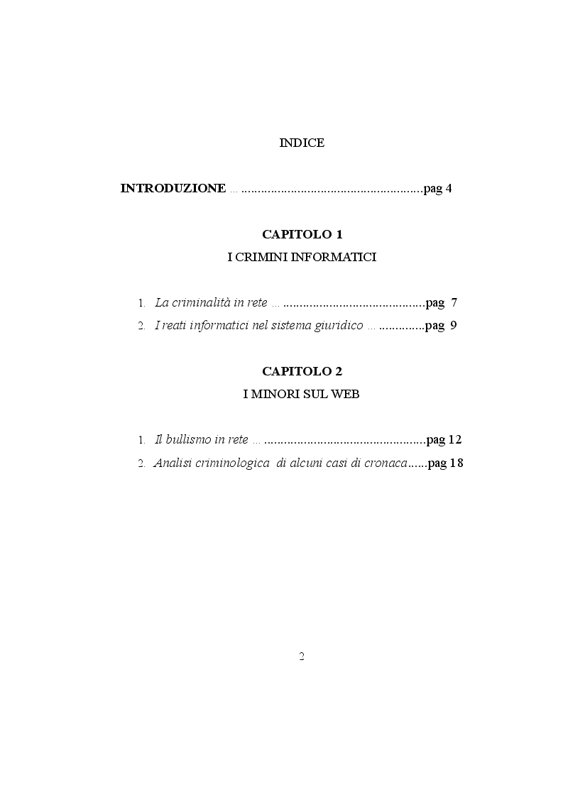 Indice della tesi: La criminalità 2.0, Pagina 1