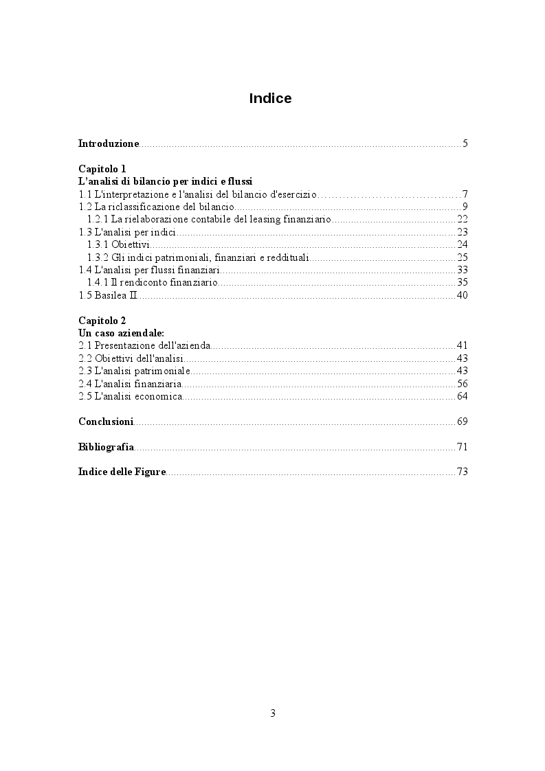 Indice della tesi: Analisi di bilancio per indici e flussi. Un caso aziendale, Pagina 1
